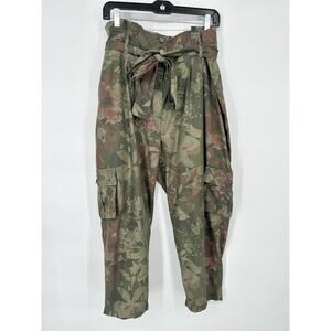 Madeline Womens Floral Camo Cargo Pants Boho Belted Tropical Crop 14P Petite